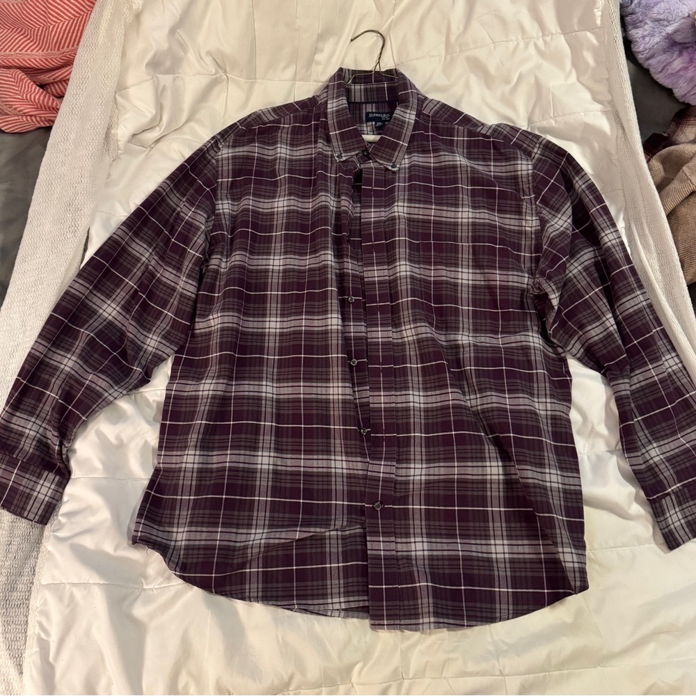St. John's Bay Men's Plaid Shirt - Deep Purple and White